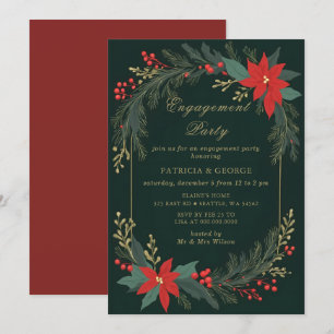 Green Gold Floral Christmas Engagement Party Invitation