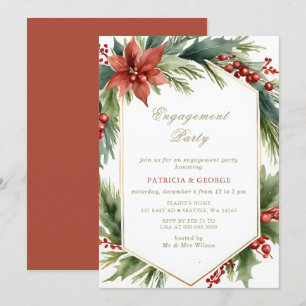 Green Gold Floral Christmas Engagement Party Invitation