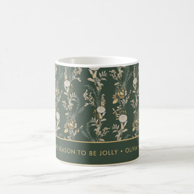 Green & Gold Floral Custom Message Mugs (Center)