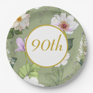 Green Gold Floral Elegant Modern Age Paper Plate