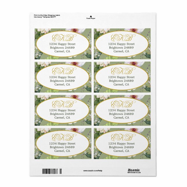  Green Gold Floral Elegant Modern Monogram (Full Sheet)