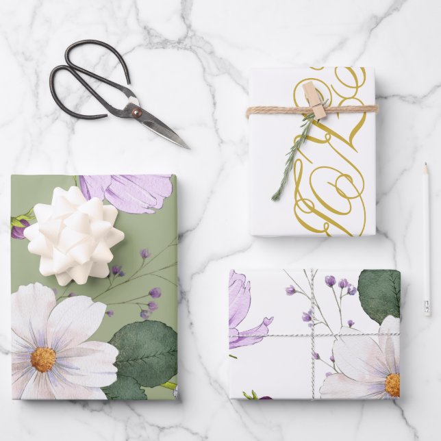  Green Gold Floral Elegant Modern Monogram Wrapping Paper Sheet (Front)
