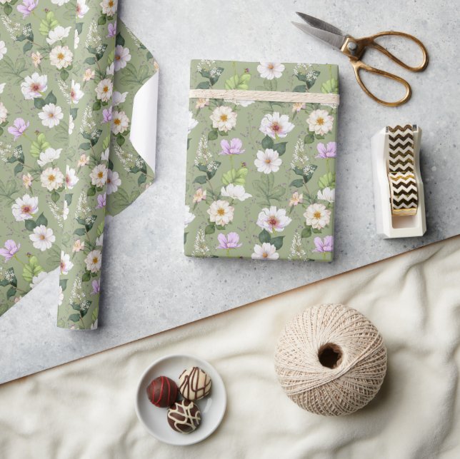  Green Gold Floral Elegant Modern  Wrapping Paper (Crafts)