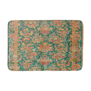 Green gold floral flower persian turkish pattern bath mat