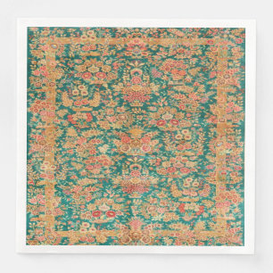 Green gold floral flower persian turkish pattern napkin