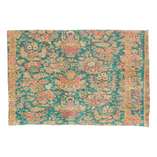 Green gold floral flower persian turkish pattern pillowcase