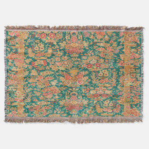 Green gold floral flower persian turkish pattern throw blanket