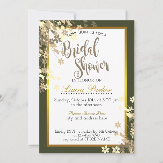 Green Gold Floral Glitter Bridal Shower Decorate Invitation (Front)