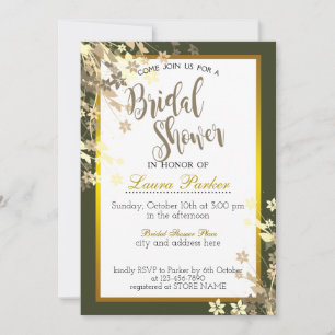 Green Gold Floral Glitter Bridal Shower Decorate Invitation