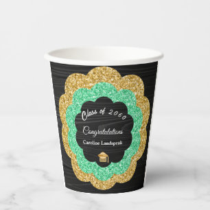 Green Gold Floral Graduation Party Paper Cups