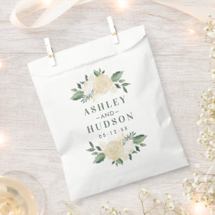 Green Gold Floral Greenery Monogram Wedding Favour Bags