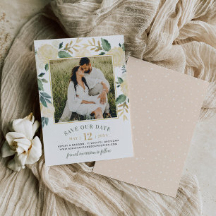 Green Gold Floral Greenery Photo Wedding Save The Date