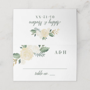 Green Gold Floral Greenery Wedding Monogram Place Card