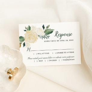 Green Gold Floral Greenery Wedding RSVP Card