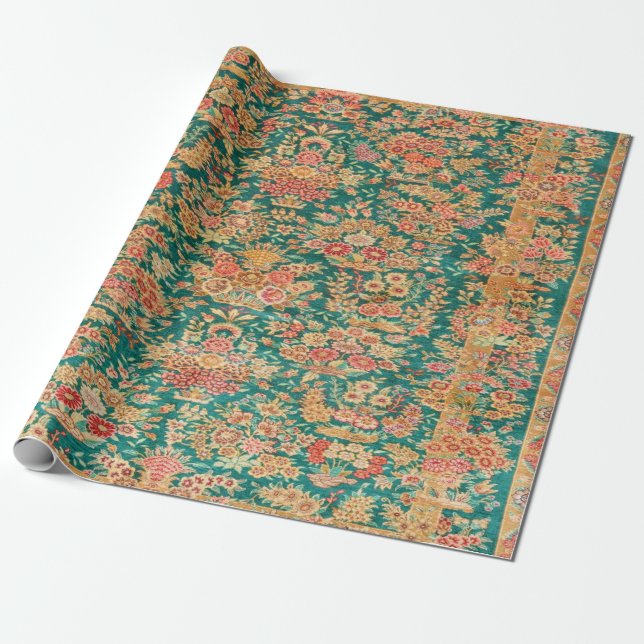 Green gold floral persian turkish style decoupage wrapping paper (Unrolled)