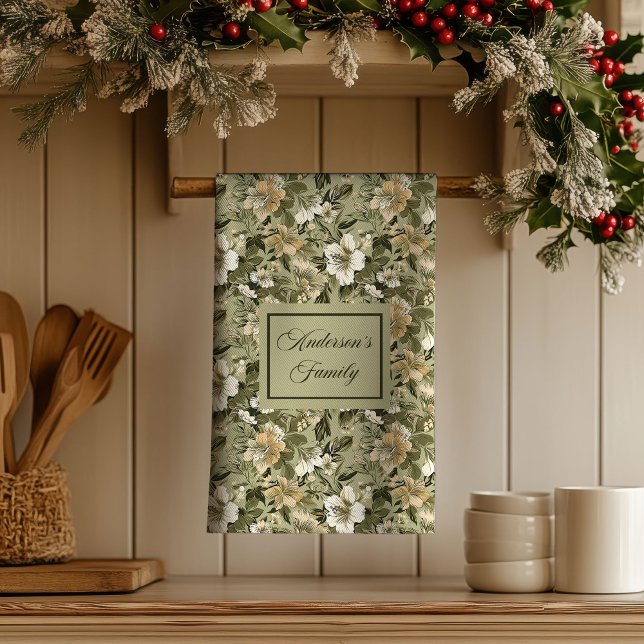 Green Gold Floral Personalised Elegant Towel  (Green Gold Floral Personalized Elegant Towel )