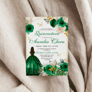 Green Gold Floral Quinceanera Invitation