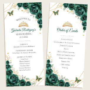 Green Gold Floral Quinceanera Order of Events Programme