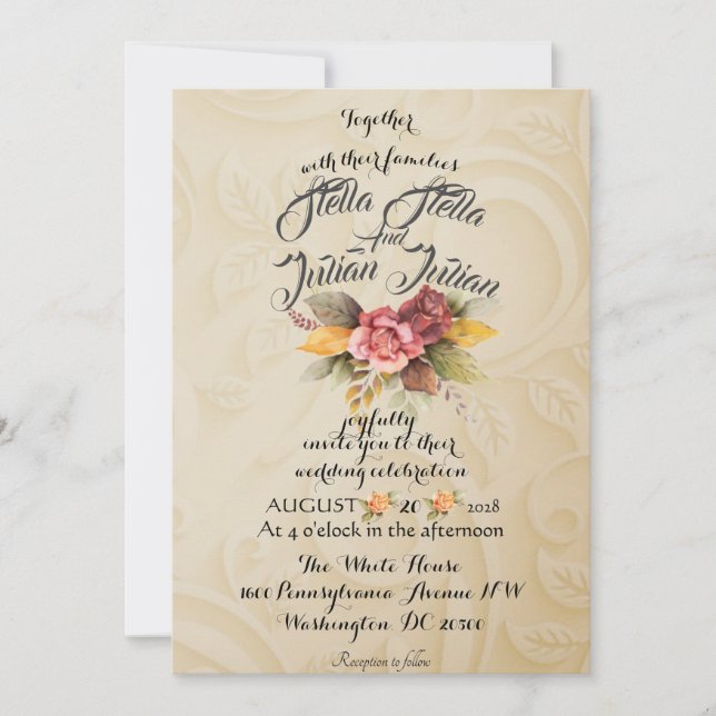 Green Gold Floral Rustic Elegant White Wedding Invitation (Front)