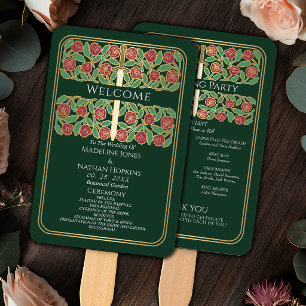Green Gold Floral Sword Royal Wedding Program Hand Fan