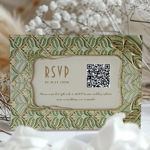 Green & Gold Floral Wedding RSVP QR Card