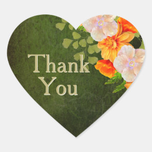 Green Gold Floral Wedding Thank You Heart Sticker
