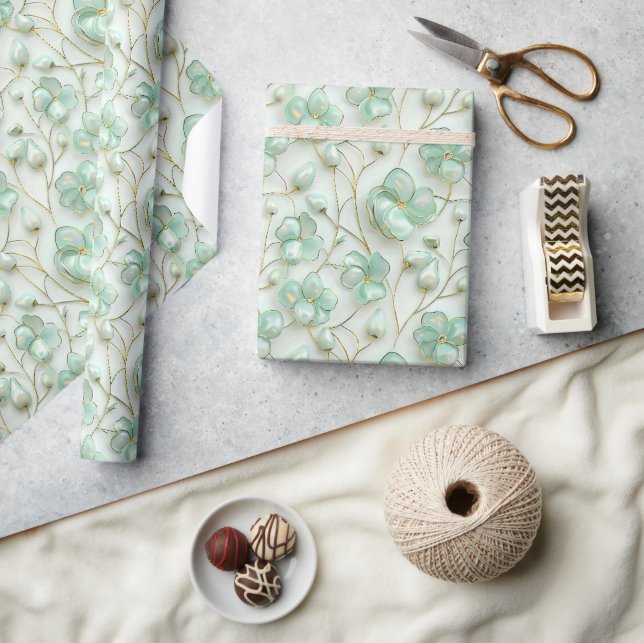 Green Gold Floral Wrapping Paper (Crafts)