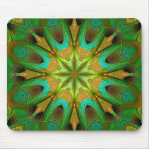 Green Gold Flower Star Mandala Mousepad