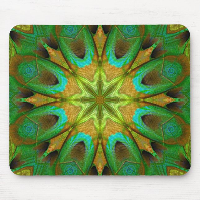 Green Gold Flower Star Mandala Mousepad (Front)