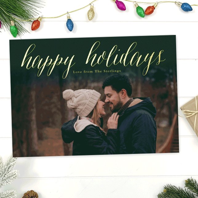 Green + Gold Foil Happy Holidays Photo Cards (Creator Uploaded)
