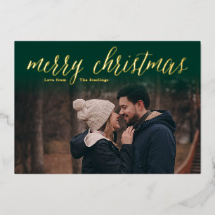 Green + Gold Foil Merry Christmas Photo Cards