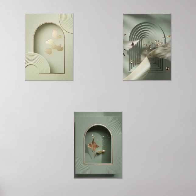  Green & Gold Foil Minimalist Wall Art (Front)