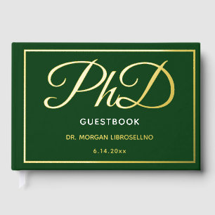 Green Gold Foil PhD Graduation Guest Book