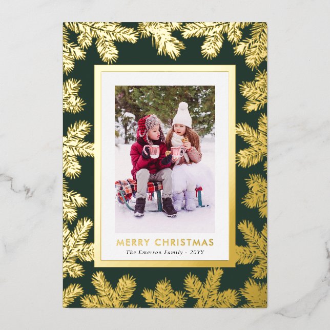 Green Gold Foil Photo Holiday Card (Front)