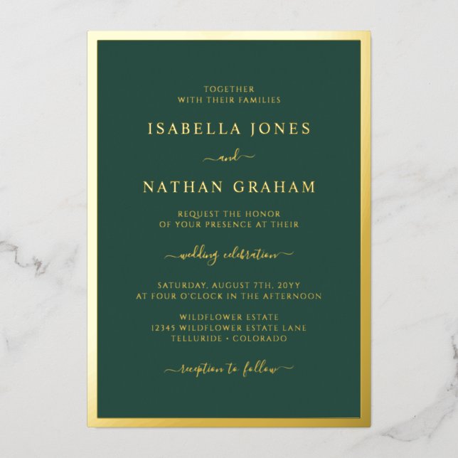 Green Gold Foil Wedding Invitations (Front)