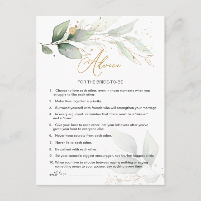 Green & gold foliage Advice for bride-to-be Postcard (Front)