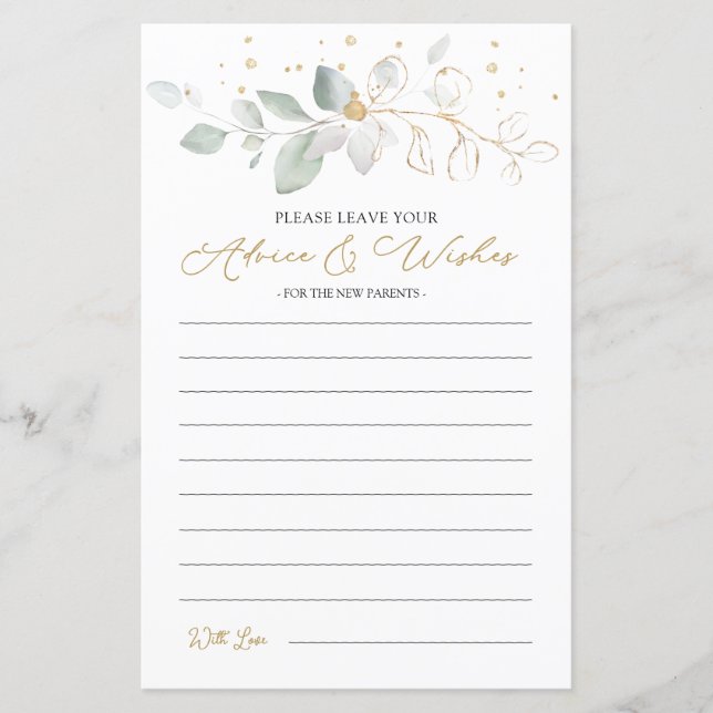 Green Gold Foliage Advice & Wishes for New Parents (Front)