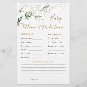 Green & Gold Foliage Baby Prediction & Advice card