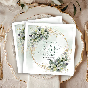 Green Gold Foliage Bridal Shower Party Napkins