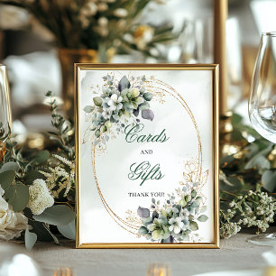 Green Gold Foliage Cards And Gifts Table Sign