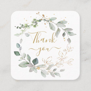 Green Gold Foliage Confetti Thank You Square Business Card
