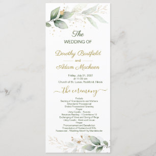 Green & gold foliage, confetti Wedding Program Invitation
