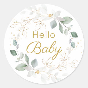 Green Gold Foliage Gender Neutral Baby Shower Classic Round Sticker