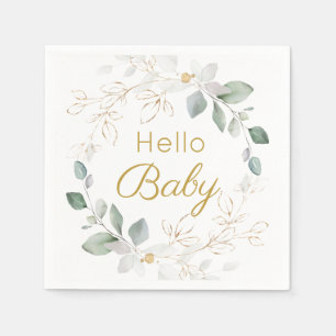 Green Gold Foliage Gender Neutral Baby Shower Napkin