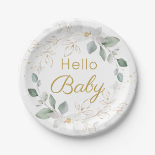 Green Gold Foliage Gender Neutral Baby Shower  Pap Paper Plate