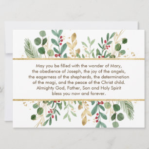 Green & Gold Foliage Red Berry Christmas Prayer Holiday Card