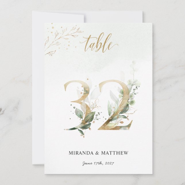 Green & Gold Foliage, Size 5" x 7 Table Number 32 (Front)
