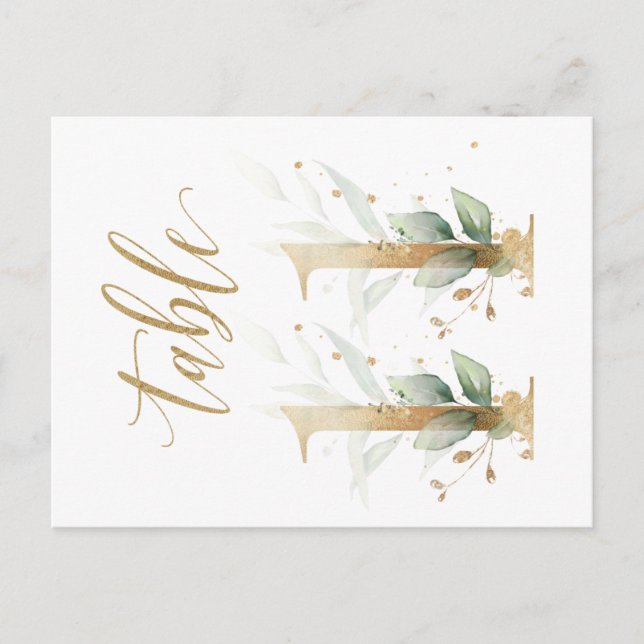 Green & gold foliage, Table 11, Table Number Postcard (Front)