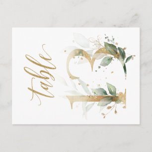 Green & gold foliage, Table 13, Table Number Postcard