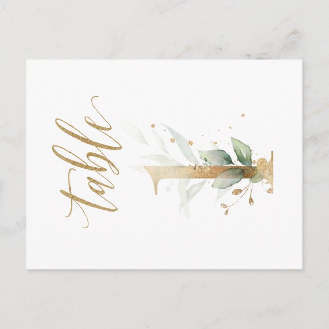 Green & gold foliage, Table 1, Table Number Postcard (Front)